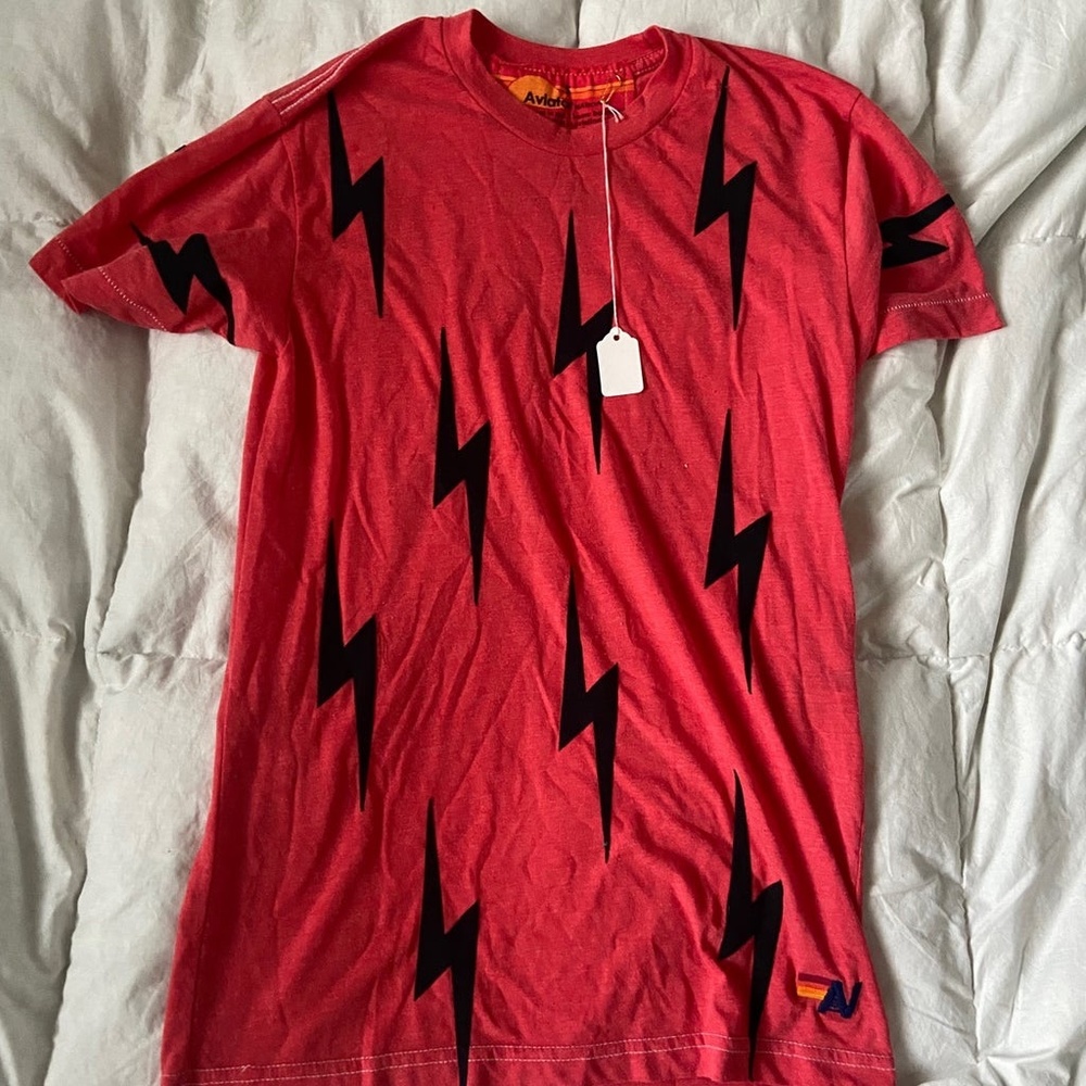 Aviator Nation Size S Red Black Lightning Bolt T Shirt Tee Heather Casual